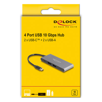DELOCK 4 Port USB Type-C Hub mit 2 x USB Typ-A und 2 x USB Type-C 10 Gbps