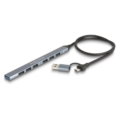 DELOCK 7 Port Slim USB Hub mit USB Type-C oder USB Typ-A zu 1 x USB 5 Gbps Typ-A + 6 x USB 2.0 Typ-A
