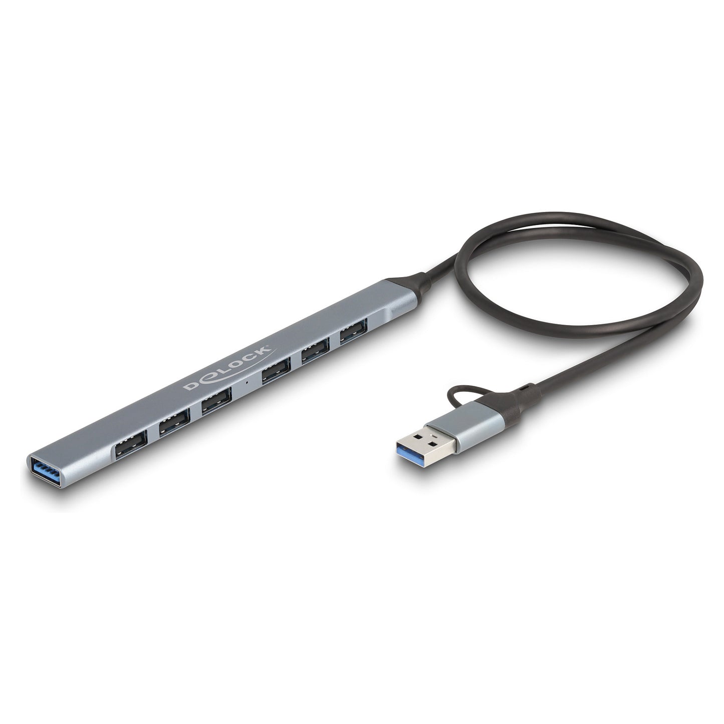 DELOCK 7 Port Slim USB Hub mit USB Type-C oder USB Typ-A zu 1 x USB 5 Gbps Typ-A + 6 x USB 2.0 Typ-A