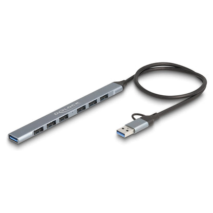 DELOCK 7 Port Slim USB Hub mit USB Type-C oder USB Typ-A zu 1 x USB 5 Gbps Typ-A + 6 x USB 2.0 Typ-A