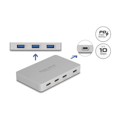 DELOCK 7 Port USB Hub mit 4 x USB Type-C Buchse und 3 x USB Typ-A Buchse mit PD 82 W