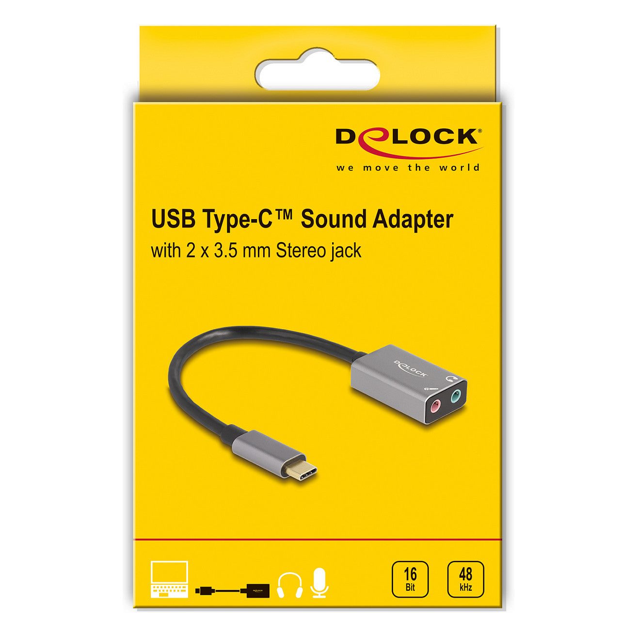 DELOCK Externe USB Soundkarte mit Type-C Stecker auf 2 x 3.5mm Klinkenbuchse Plug & Play Audio Adapter