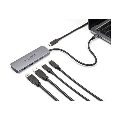 DELOCK USB 10 Gbps 2 Port USB Typ-A + 2 Port USB Type-C Hub mit USB Type-C Anschluss und zustzlicher Strombuchse