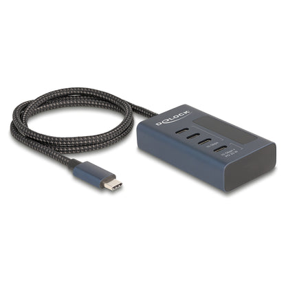 DELOCK USB 10 Gbps Hub mit 4 USB Type-C Ports davon 3 x Datenport + 1 x Daten und PD 20 Watt mit Leistungsanzeige