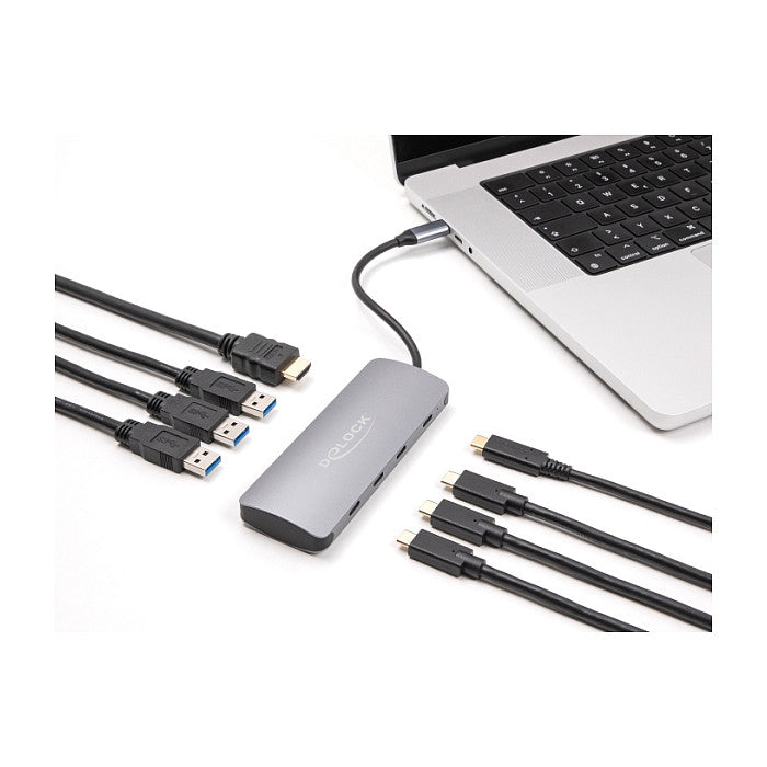 DELOCK 7 Port USB 10 Gbps Hub und 4K HDMI Ausgang mit USB Type-C Anschluss und PD 3.0 90 Watt