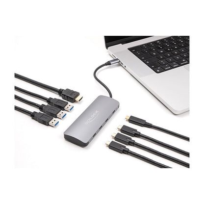 DELOCK 7 Port USB 10 Gbps Hub und 4K HDMI Ausgang mit USB Type-C Anschluss und PD 3.0 90 Watt