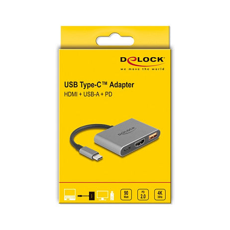 DELOCK USB Type-C Adapter zu HDMI 4K 30 Hz mit USB Typ-A und USB Type-C PD 2.0 90 W