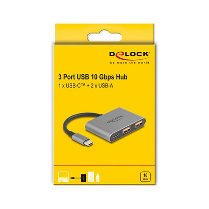 DELOCK 3 Port USB Hub 10 Gbps mit USB Type-C zu 1 x USB Type-C + 2 x USB Typ-A