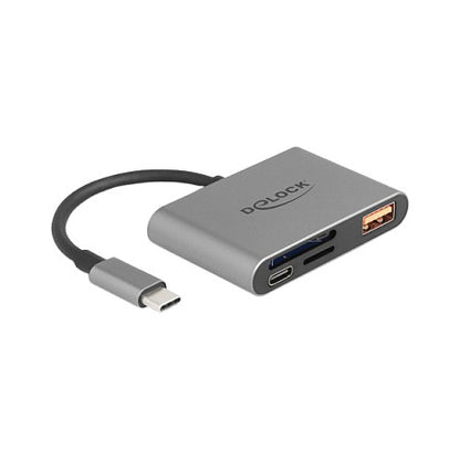 DELOCK USB-C Card Reader fur SD und Micro SD Speicherkarten + USB 10 Gbps Typ-A Port und USB Type-C PD 2.0 85 W