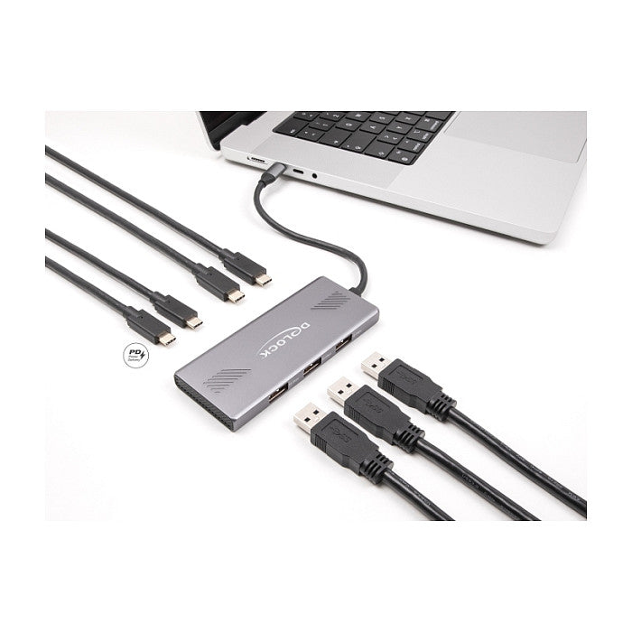 DELOCK 7 Port USB Hub 10 Gbps mit 4 x USB Type-C Buchse und 3 x USB Typ-A Buchse mit PD 80 W