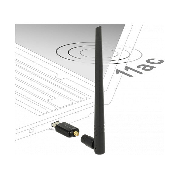 DELOCK USB 3.0 Dualband WLAN ac/a/b/g/n Stick 867 + 300 Mbps mit externer Antenne