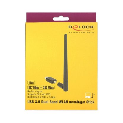 DELOCK USB 3.0 Dualband WLAN ac/a/b/g/n Stick 867 + 300 Mbps mit externer Antenne