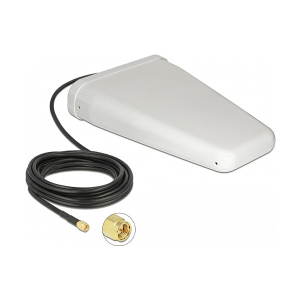 DELOCK LTE Antenne SMA Stecker 7-9 dBi direktional mit Anschlusskabel RG-58 5m weiss outdoor