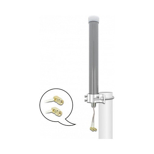 DELOCK Multiband LTE WLAN 2.4GHz Antenne 1xSMA Stecker 1xRP-SMA Stecker 2-3dBi 2x20cm RG-178 omnidirektional outdoor grau