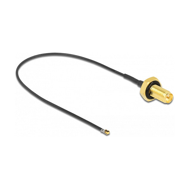 DELOCK Antennenkabel RP-SMA Buchse zum Einbau zu MHF 4L LK Stecker 1.37 20cm Gewindelnge 10mm spritzwassergeschtzt