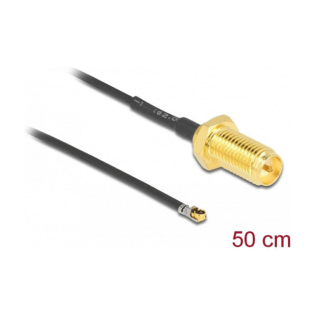 DELOCK Antennenkabel RP-SMA Buchse zum Einbau zu MHF 4L LK Stecker 1.37 50cm Gewindelnge 10mm
