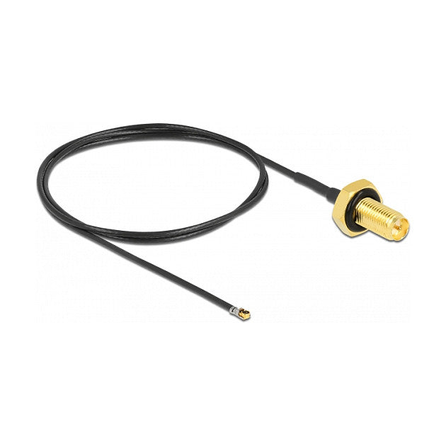DELOCK Antennenkabel RP-SMA Buchse zum Einbau zu MHF 4L LK Stecker 1.37 50cm Gewindelnge 10mm spritzwassergeschtzt
