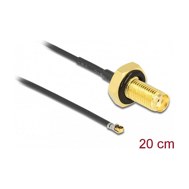 DELOCK Antennenkabel SMA Buchse zum Einbau zu MHF 4L LK Stecker 1.37 20cm Gewindelnge 10mm spritzwassergeschtzt