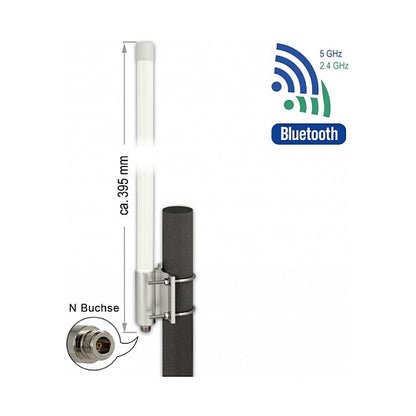 DELOCK WLAN Dual band 802.11 ac/ax/a/b/g/n Antenne N Buchse 6.2 - 8.0 dBi 39.5cm omnidirektional starr Wand- und Mastmontage outdoor