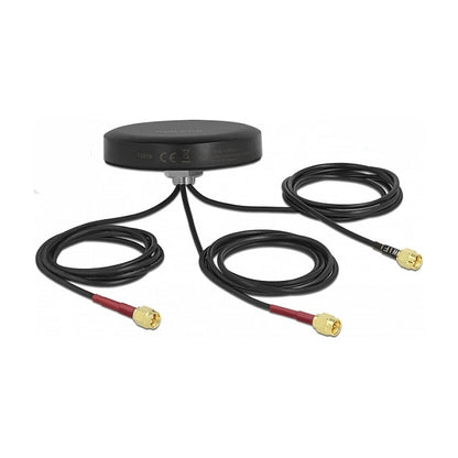 DELOCK LTE MIMO Dualband WLAN 802.11 ac/ax/a/h/b/g/n Antenne 3 x SMA Stecker RG-174 1 m Schraubmontage outdoor schwarz