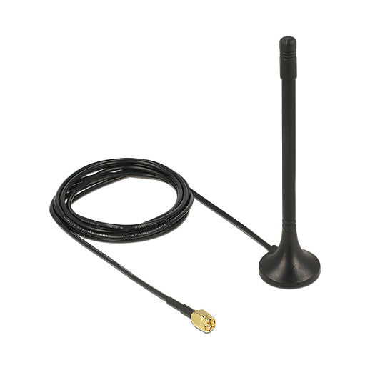 ISM 433 MHz Antenne SMA Stecker 2 dBi omnidirektional mit magnetischem Standfuß und Anschlusskabel (RG-174, 2 m) schwarz