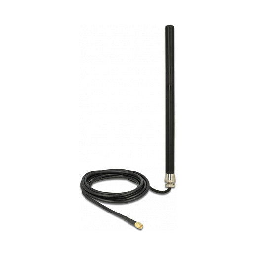 DELOCK LTE UMTS GSM Antenne SMA Stecker 3 dBi omnidirektional starr mit Anschlusskabel RG-58 3m Wandmontage outdoor schwarz