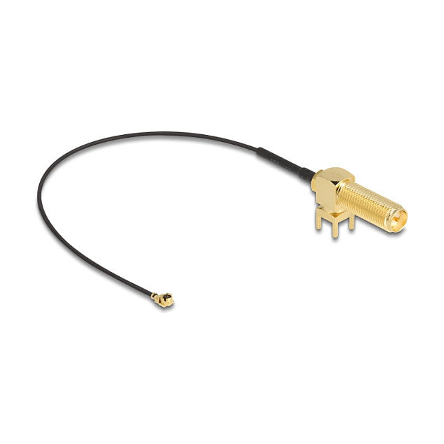 DELOCK Antennenkabel RP-SMA 90 PCB Buchse zum Einbau zu I-PEX Inc. MHF I Stecker 1.13 15cm Gewindelnge 15mm