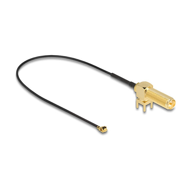 DELOCK Antennenkabel RP-SMA 90 PCB Buchse zum Einbau zu I-PEX Inc. MHF I Stecker 1.13 25cm Gewindelnge 15mm