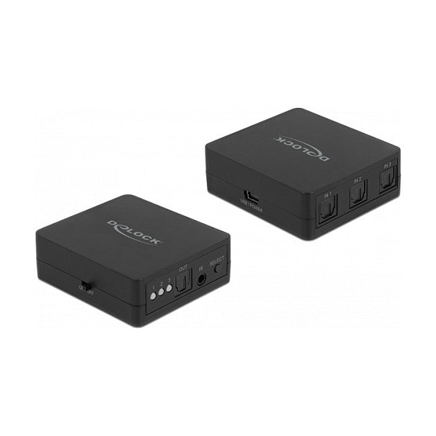 DELOCK S/PDIF TOSLINK Switch 3 In 1 Out mit IR-Fernbedienung und USB Stromversorgung