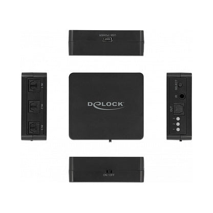 DELOCK S/PDIF TOSLINK Switch 3 In 1 Out mit IR-Fernbedienung und USB Stromversorgung