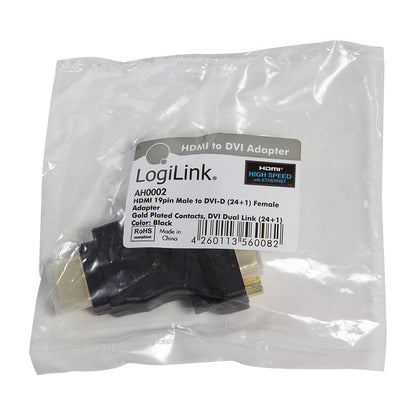 Logilink HDMI Adapter. HDMI male - DVI-D female. (Gold)