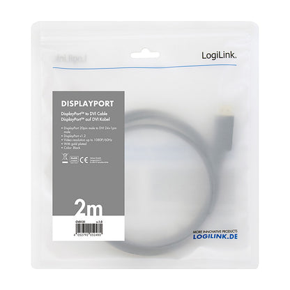 Logilink DisplayPort-Kabel DP 1.2 zu DVI 1.2 2.0m schwarz