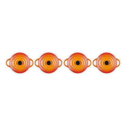 4x1 Le Creuset Mini Braeterset m.Deckel 10x5cm ofenrot