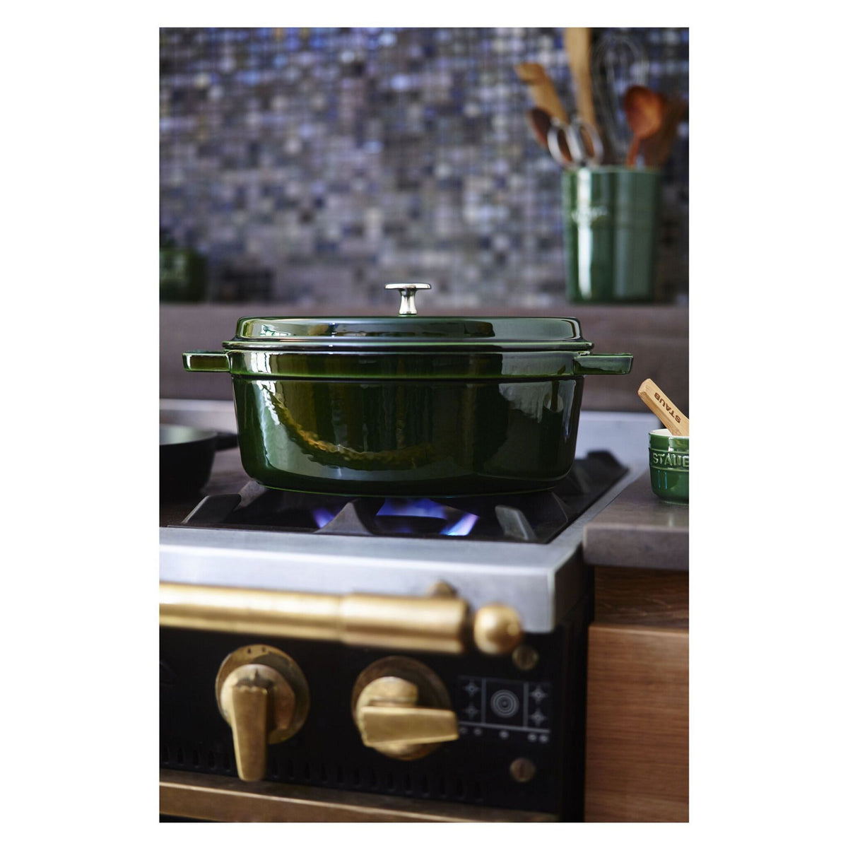 Staub La Cocotte 33cm oval. Basilikum-grn. Gusseisen