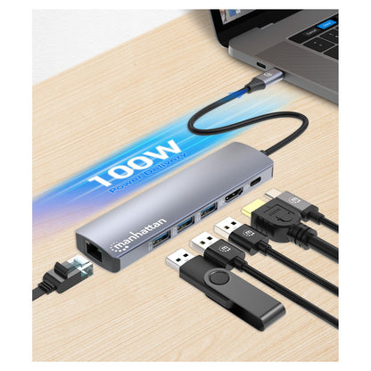 MANHATTAN 6-in-1 4K USB-C Dockingstation 1xHDMI 3xUSB 5 Gb/s
