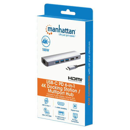 MANHATTAN 6-in-1 4K USB-C Dockingstation 1xHDMI 3xUSB 5 Gb/s
