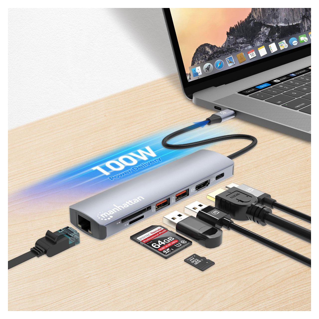 MANHATTAN 7-in-1 4K USB-C Dockingstation 1xHDMI 2xUSB 10Gb/s