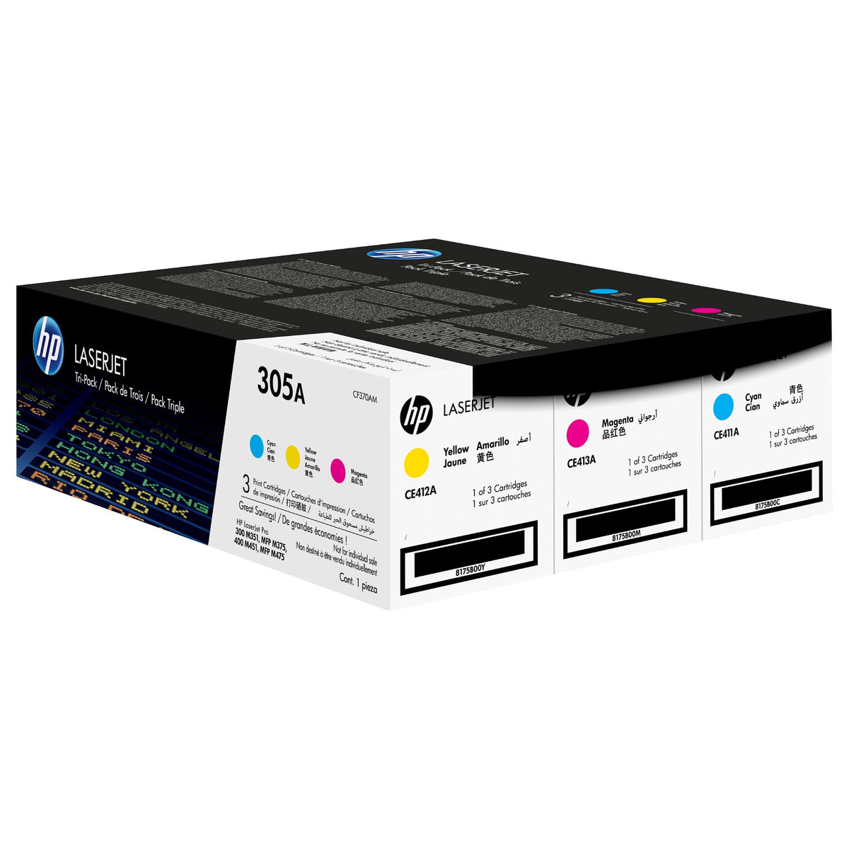 HP 305A original Toner cartridge CF370AM cyan magenta yellow standard capacity 2.600 pages 3-pack