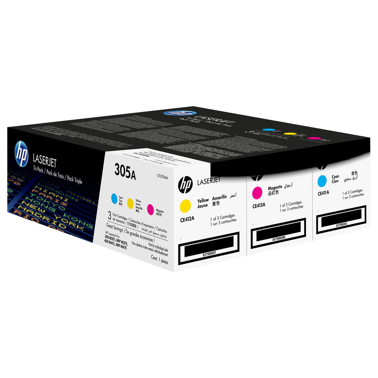 HP 305A original Toner cartridge CF370AM cyan magenta yellow standard capacity 2.600 pages 3-pack
