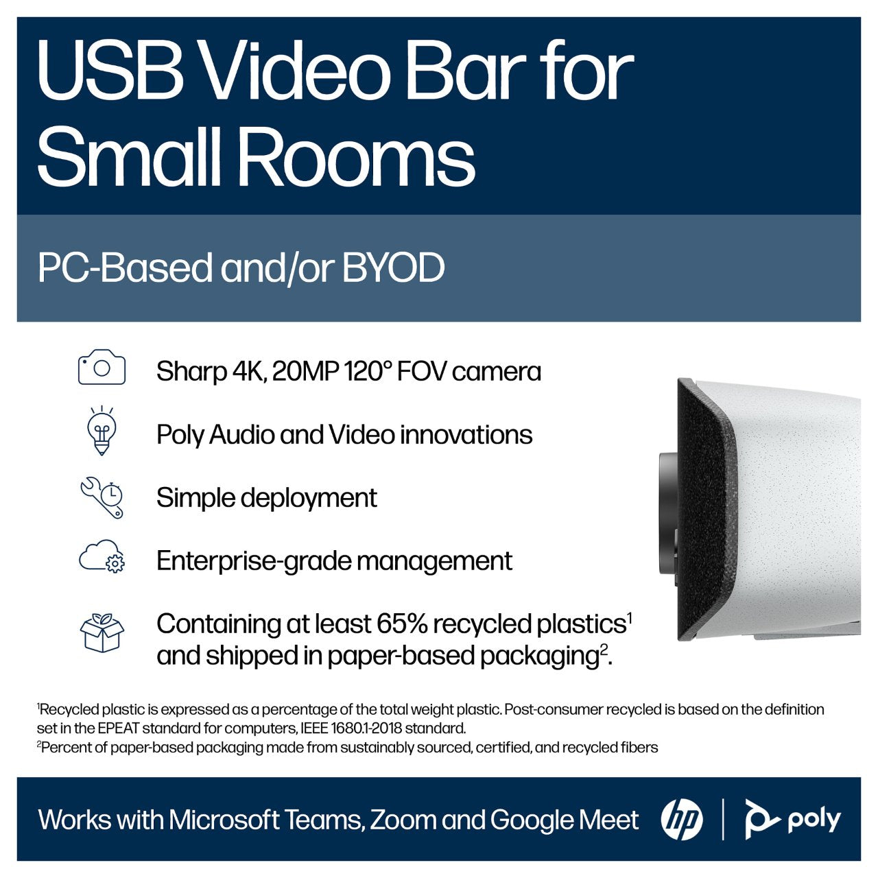 HP Poly Studio V12 USB Video Bar No Power Supply EMEA INTL English Loc Euro plug