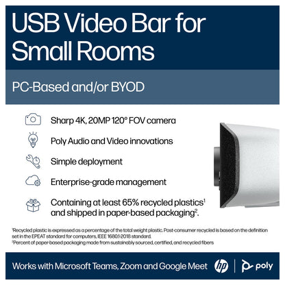 HP Poly Studio V12 USB Video Bar No Power Supply EMEA INTL English Loc Euro plug