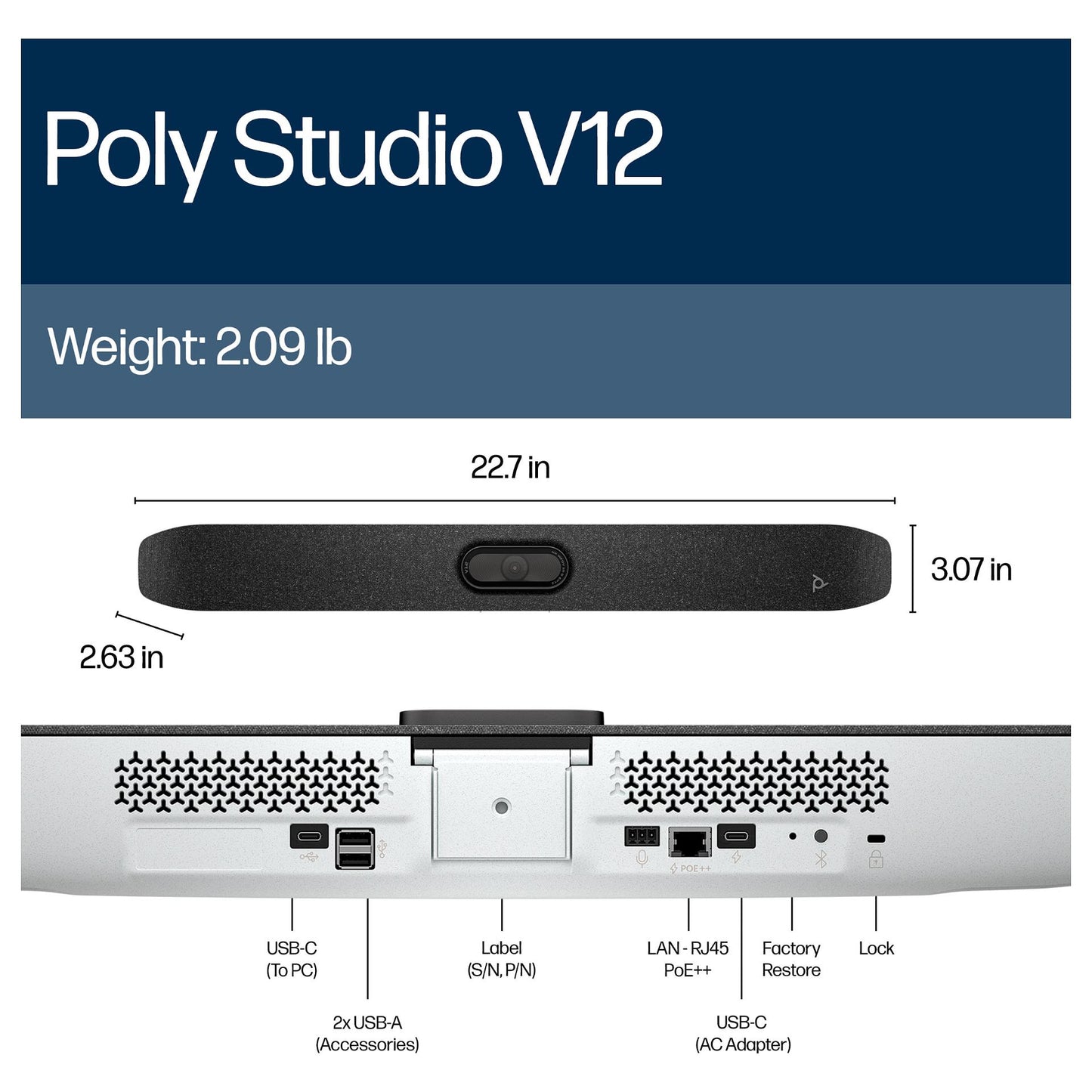 HP Poly Studio V12 USB Video Bar No Power Supply EMEA INTL English Loc Euro plug