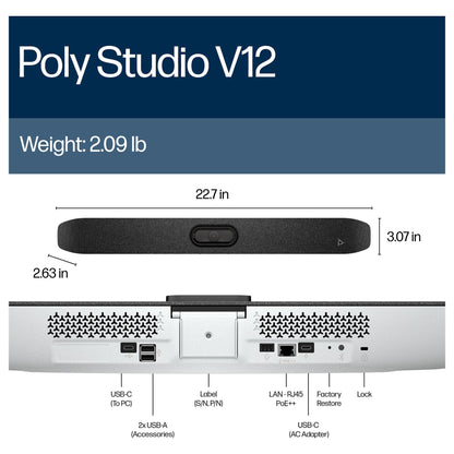 HP Poly Studio V12 USB Video Bar No Power Supply EMEA INTL English Loc Euro plug