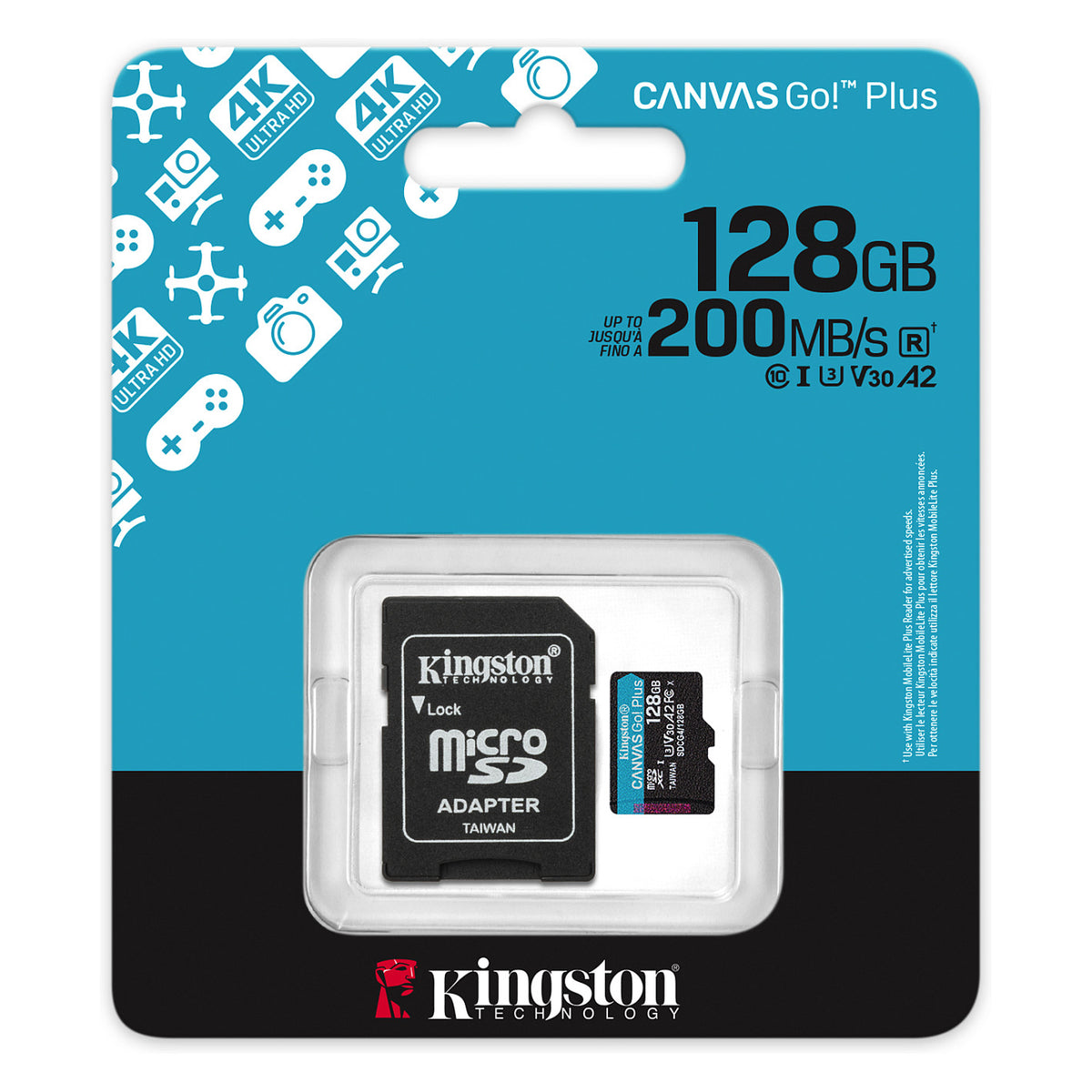 CARD Kingston 128GB microXC Canvas Go Plus Gen4 200MB/s A2 U3 V30 Card + Adapter