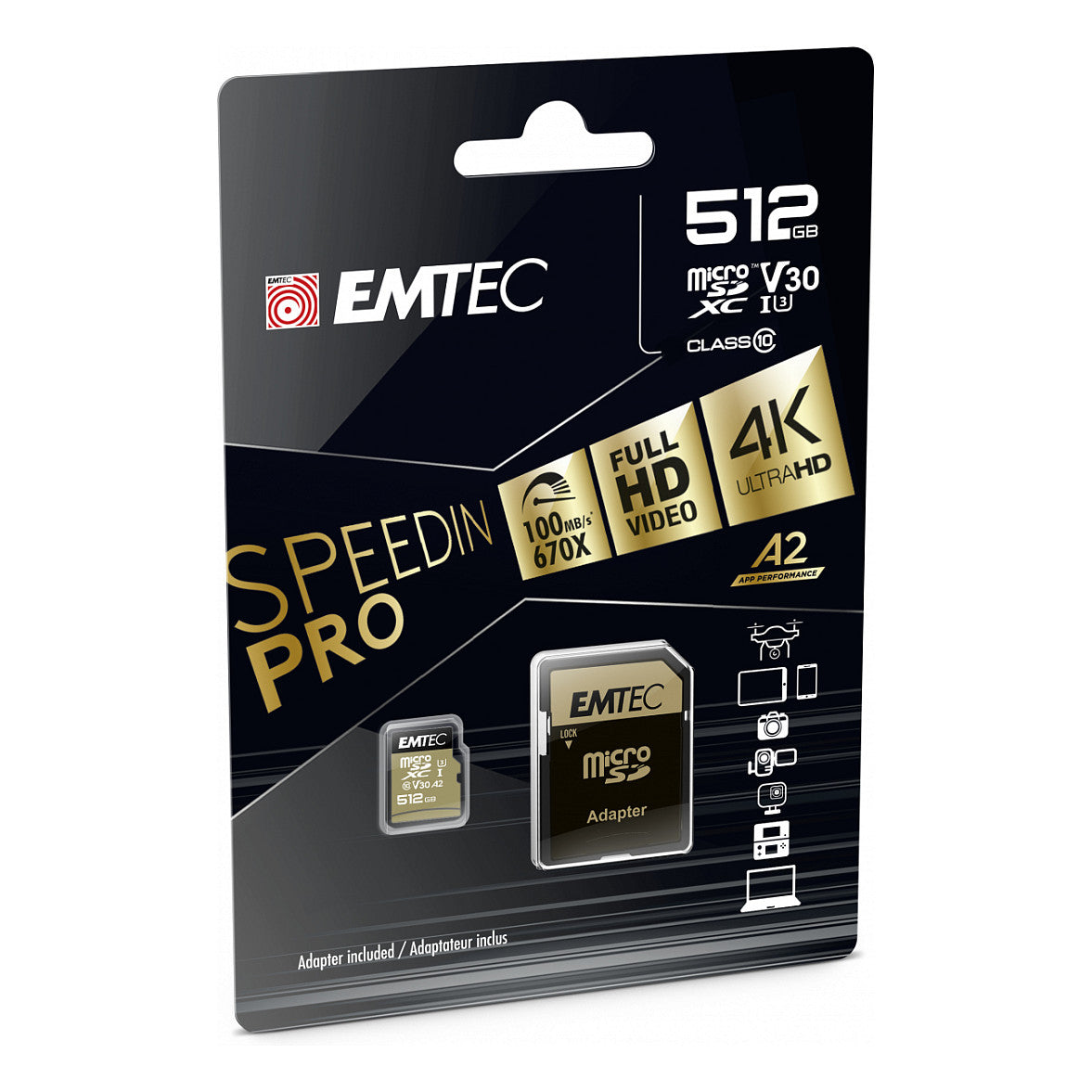 CARD Emtec m512GB UHS-I U3 V30 A2 SpeedIN Pro + Adapter