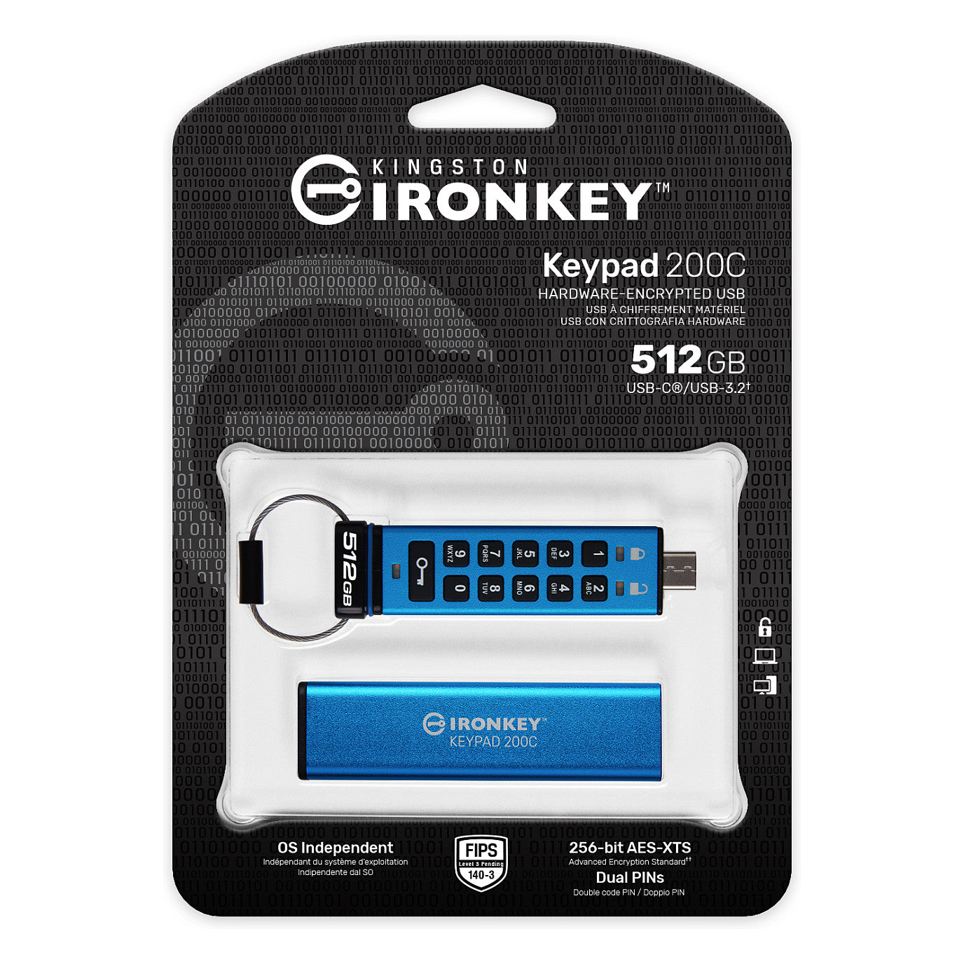 STICK 512GB Kingston IronKey Keypad 200C AES-256 USB-C retail