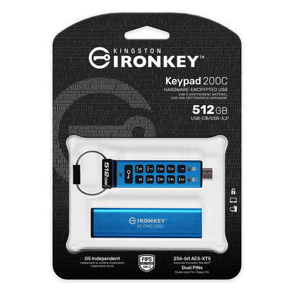 STICK 512GB Kingston IronKey Keypad 200C AES-256 USB-C retail
