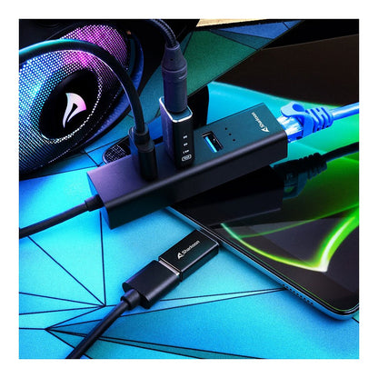 Sharkoon 3-Port USB 3.2 Gen 1 Alu Hub + Ethernet (schwarz)