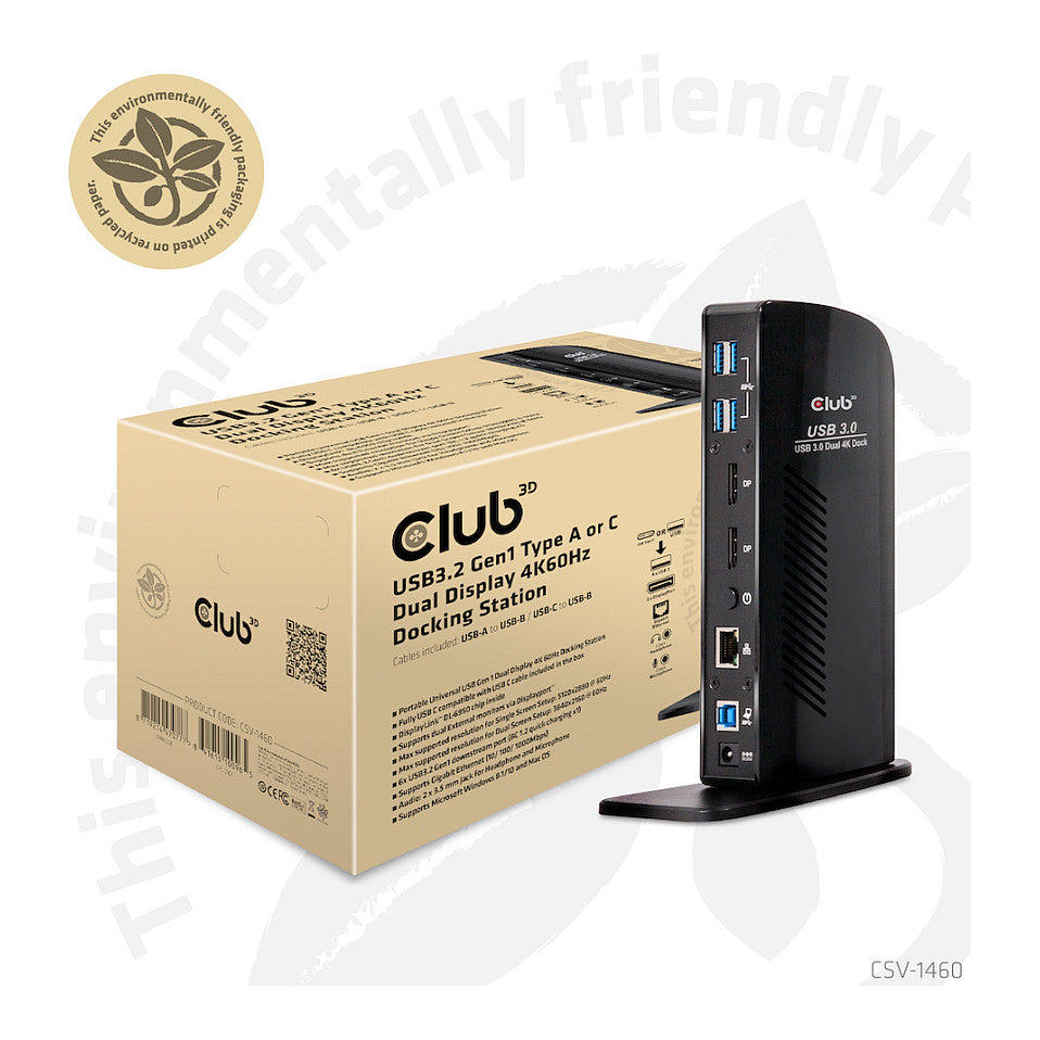Club3D 4K Dockingstation 60Hz USB3 ->6xUSB3/2xDP/LAN/Audio black