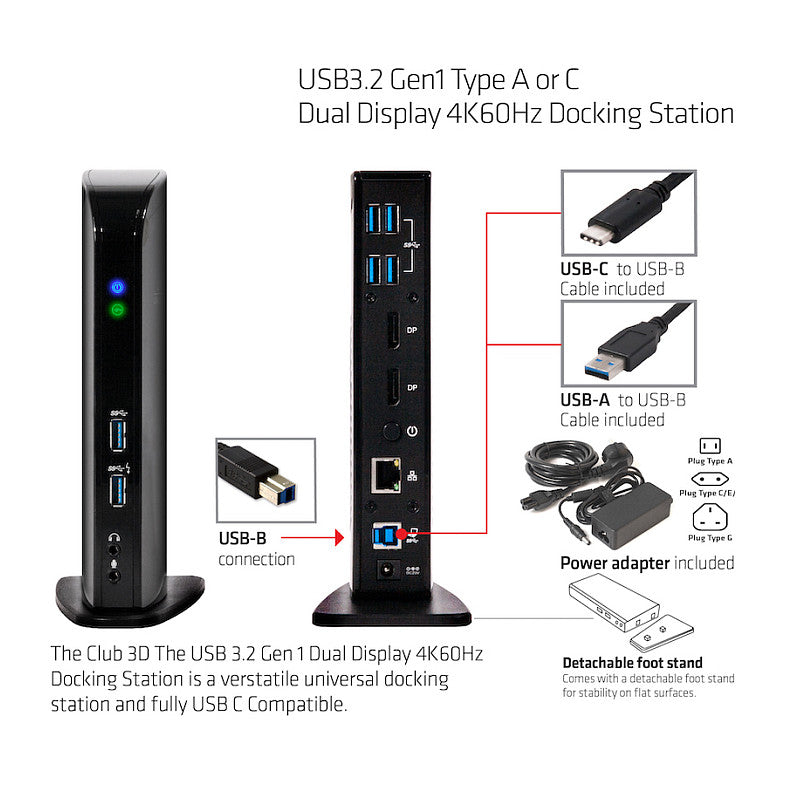 Club3D 4K Dockingstation 60Hz USB3 ->6xUSB3/2xDP/LAN/Audio black